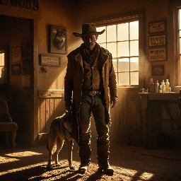 A cowboy wolf in a salon
