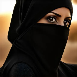 Generate a ultra-realistic attractive mid 39 Arab big size  woman with plus size figure and wide back her eyes are so beautiful as dark black almond type eyes with shine of seduction wearing tight fashionable burqa with hijab only eyes are  uncovered all other body covered. She has standing in front of window and in full size mirror show her back side in mirror and sun shine reflect her white body tone . A beautiful cinematic pose show her beauty tone and curve in hd quality.